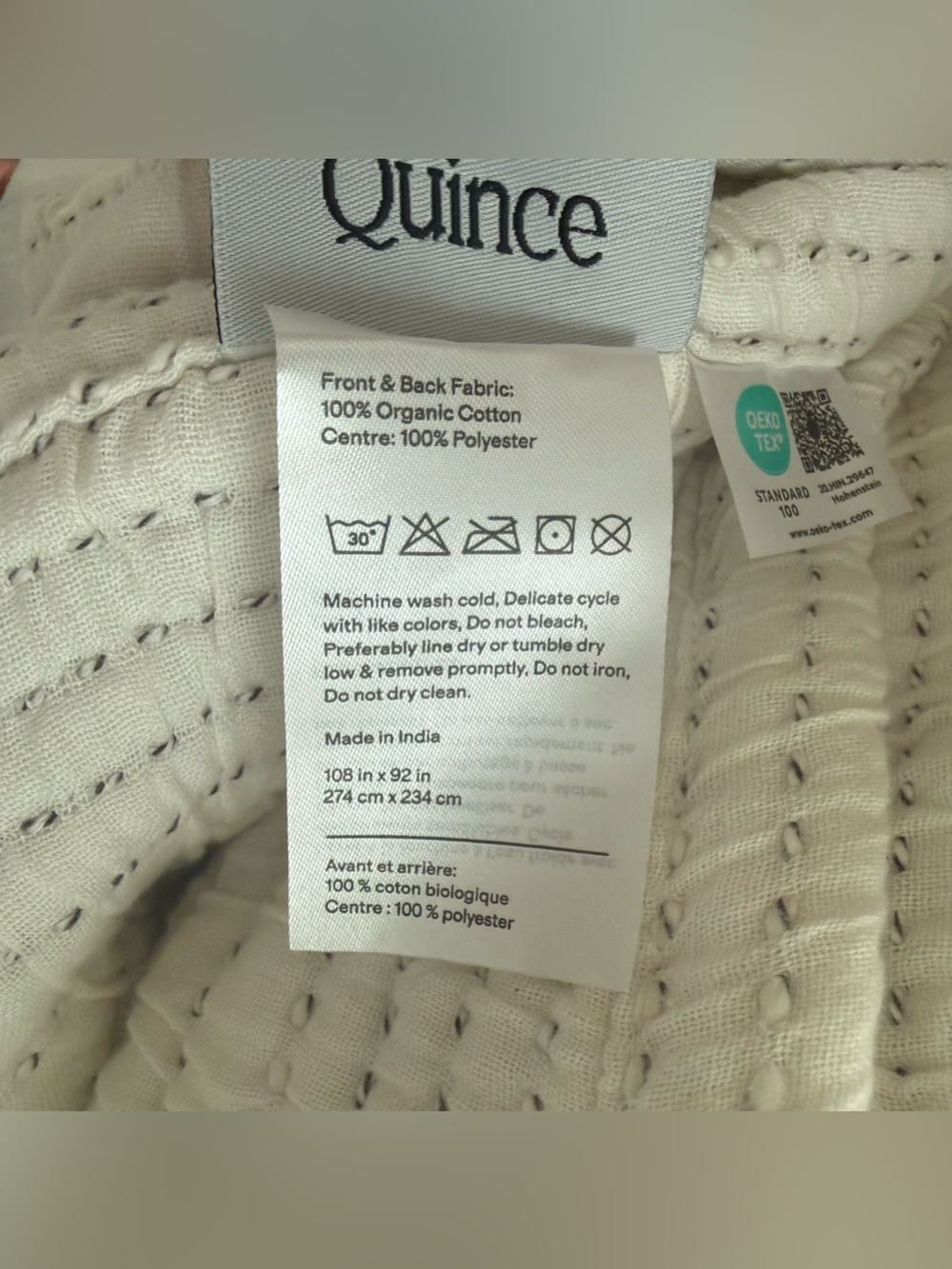 New Quince Organic Cotton Channel Stitch Coverlet Set King/CalKing Undyed $174 - Picture 9 of 9